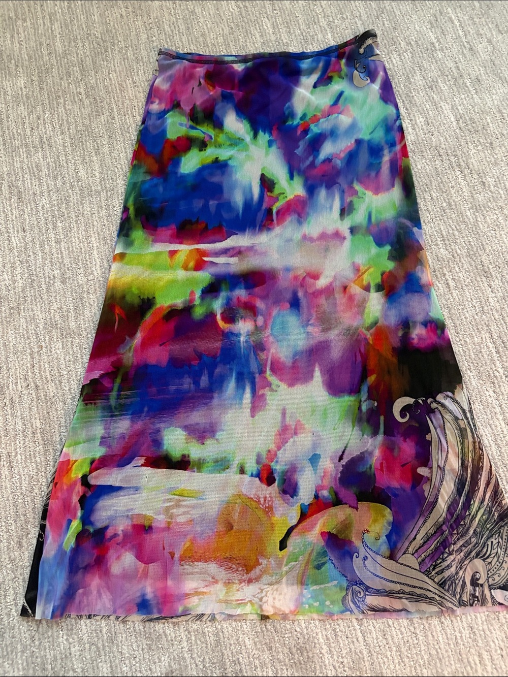 Abstract Watercolor Petit Pois  Maxi Skirt in Blue, Purple & Green